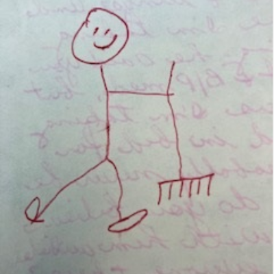Stick man with rake